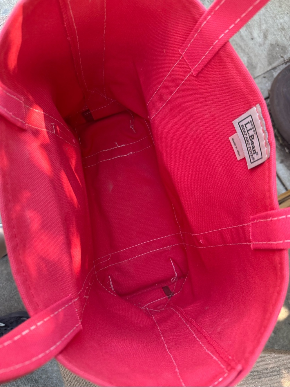 Vintage LL Bean Boat and Tote Red with Yellow pocket. Red Base And Handles - Picture 11 of 13